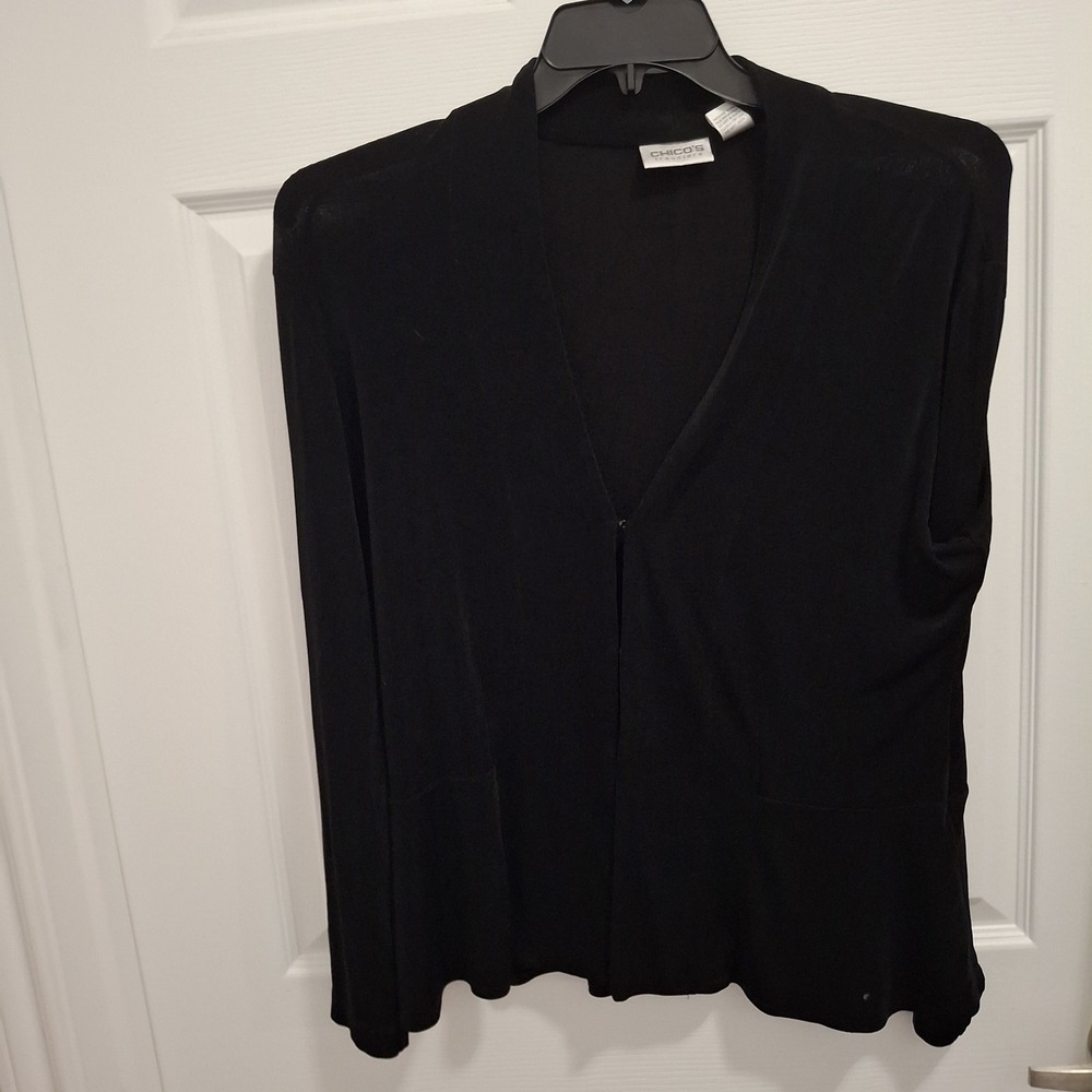 CHICO'S Travelers Sz 2 Large Black Slinky Knit Wrinkle-Resistant Cardigan Jacket - Picture 2 of 9